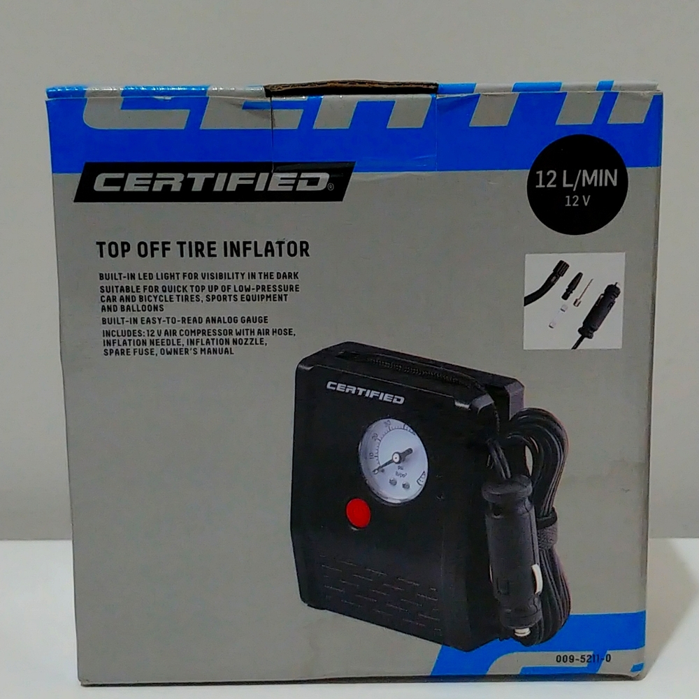Certified 12 V Top Off Portable Tire Inflator